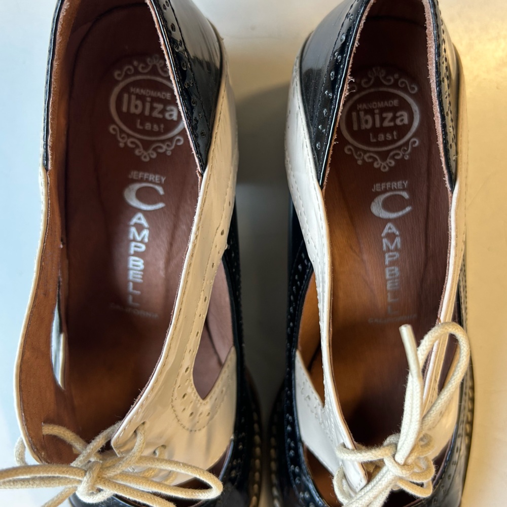 Jeffrey Campbell Tri-Tone Patent Oxford Heels in Black, Cream & Taupe - Picture 8 of 9
